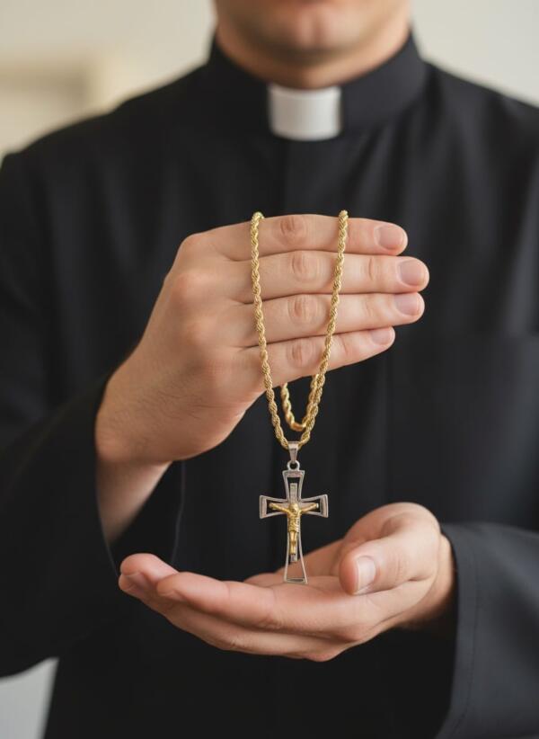 Crucifix Cross Necklace · Gold & Stainless Steel Pendant · Large 54mm Cross with 60cm Rope Chain · Christian Jewelry Gift for Him & Her" - Image 3