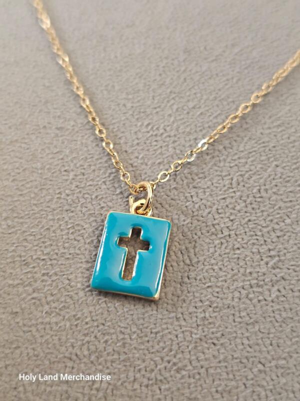 18K gold plated Enamel Mini Cross Necklace • tiny dainty christian jewelry • Faith Gift for Women • Christmas & Birthday Present - Image 3