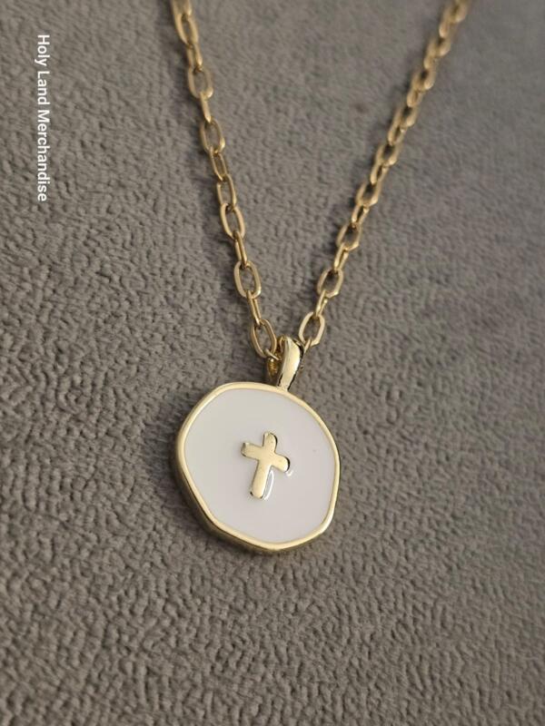 18K gold plated Enamel miniature cross pendant • tiny dainty christian jewelry • tiny cross charm • Christmas & Birthday Present - Image 2
