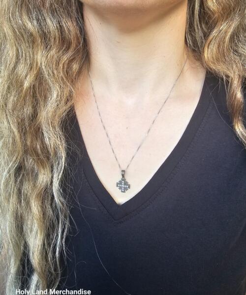 Vintage Jerusalem Cross Pendant • 925 Sterling Silver & White Zirconia • 50 cm Sterling Box Chain • Handmade Christian Necklace