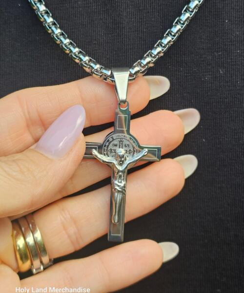 Stainless Steel Crucifix Necklace • Men’s Silver Cross Necklace • Rustic Cross Jewelry