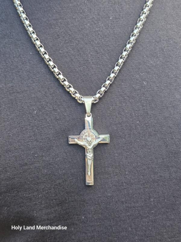 Stainless Steel Crucifix Necklace • Men’s Silver Cross Necklace • Rustic Cross Jewelry - Image 4