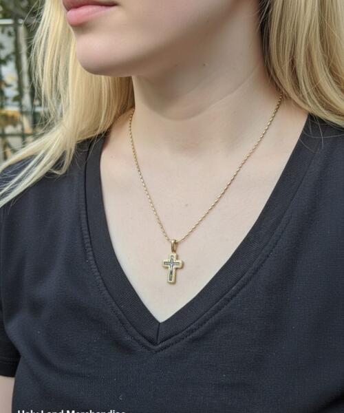 Vintage Georgian Cross Necklace • Handmade 925 Sterling Silver and Gold  • Tiny Dainty Christian Jewelry • Christmas & Birthday Present