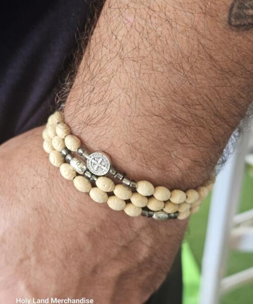 Man Rosary stretched 6mm wood beads - St. Benedict Protective Bracelet · Men’s Catholic Prayer Bracelet · Spiritual Religious Jewelry