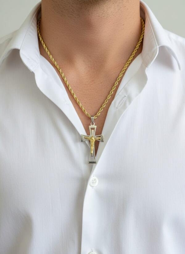 Crucifix Cross Necklace · Gold & Stainless Steel Pendant · Large 54mm Cross with 60cm Rope Chain · Christian Jewelry Gift for Him & Her" - Image 7