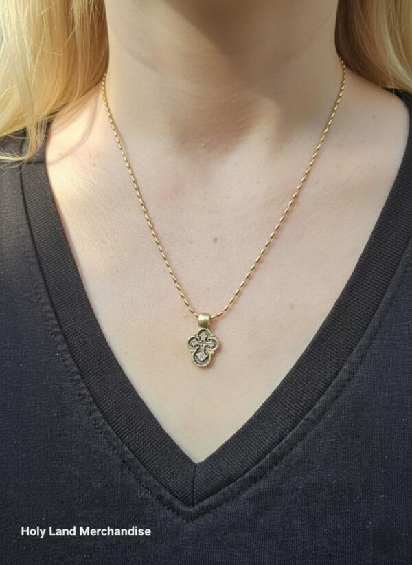 Vintage Georgian Handmade Cross Pendant · Sterling Silver 925 & Gold · 14K Gold Plated Stainless Steel Chain - Image 3