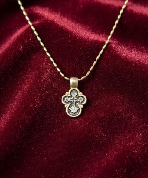 Vintage Georgian Handmade Cross Pendant · Sterling Silver 925 & Gold · 14K Gold Plated Stainless Steel Chain