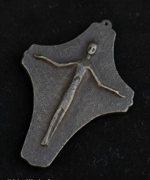 Vintage German Bronze Jesus Crucifix – Mid Century Wall Cross Plaque, Heavy Bronze, NOS Religious Art