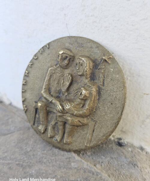 Vintage 1973 German Bronze Medal – Holy Family Relief, Christian Commemorative Coin – Nativity Scene Religious