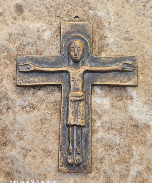 Vintage German Bronze Wall Cross – Modernist Crucifix – Religious Art Sculpture from Eg. Brüthans, West Germany