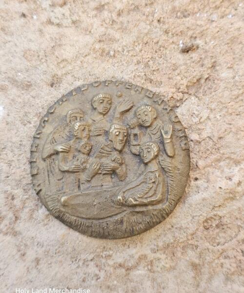 Vintage Bronze Medallion – Biblical Relief Scene, German Ecclesiastical Art, 20th Century