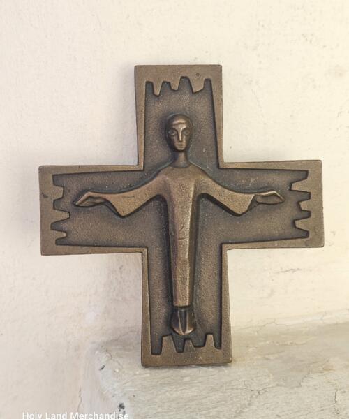 Vintage German Bronze Crucifix – West Germany 1960s – Solid Bronze Wall Cross 10.5 cm