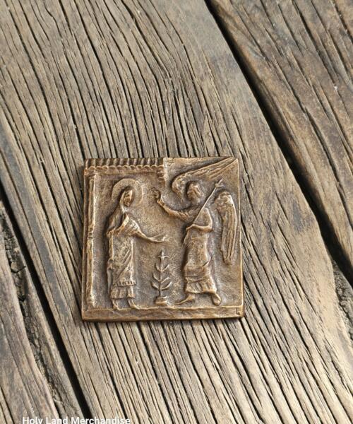 Handmade Vintage Bronze-Finish Relief – The Annunciation (Angel Gabriel and Virgin Mary) – 6x6 cm Christian Art