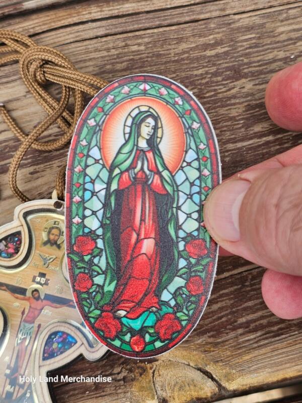 Christian Car Cross Ornament with PVC Icon Stickers • Rear View Mirror Hanging Cross Charm • Religious Car Accessories - Image 4