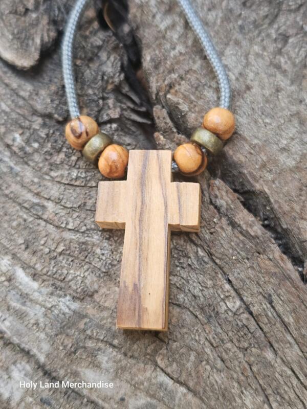 Small wood cross necklace - 62cm Paracord with Olive Wood & Brass Beads • Jesus Christ Cross • Cross Accessories - Image 3