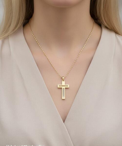 Real 18K Gold Plated Necklace, Jordan River Cross Necklace, Cross Necklace gift, gold cross mini necklace, mini gold necklace cross
