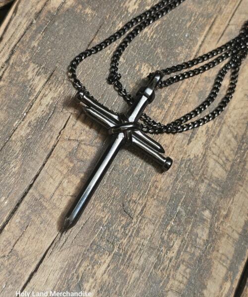 Black Cross Pendant Necklace for Men • Minimalist Jewelry • Crucifix Pendant with Black Chain • Christian Mens Necklace