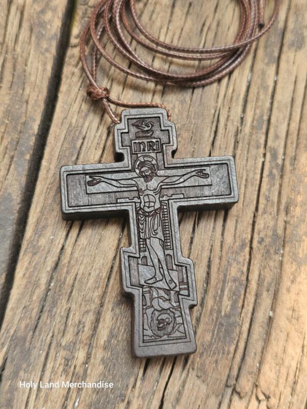 Handmade Wooden Orthodox Crucifix Necklace • Engraved INRI Cross Pendant - Image 4