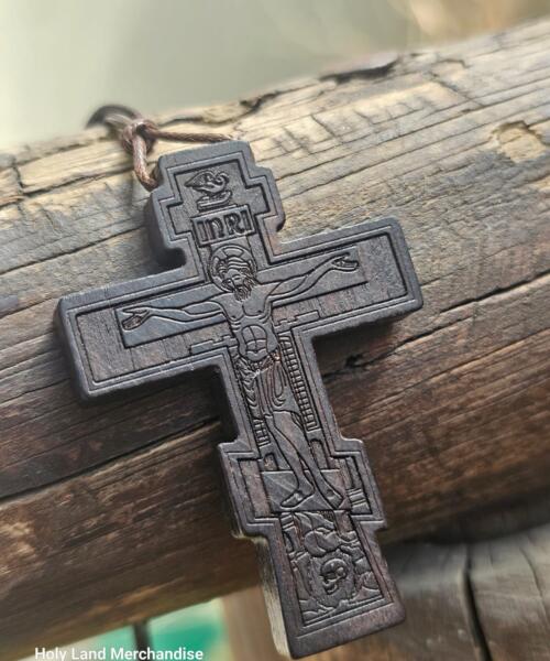 Handmade Wooden Orthodox Crucifix Necklace • Engraved INRI Cross Pendant