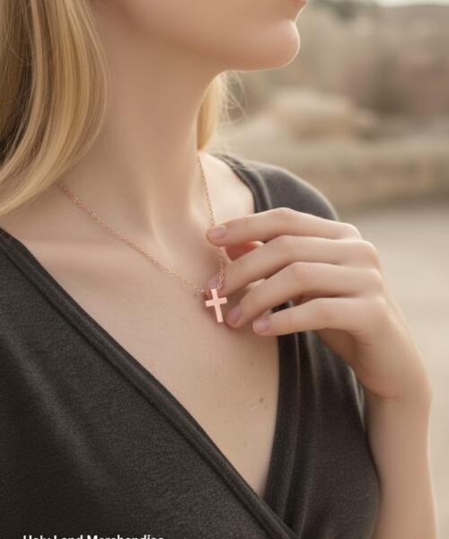 Rose Gold Tiny Cross Necklace, Religious Necklace, Christian Gift, Gift for her, Christmas Gift