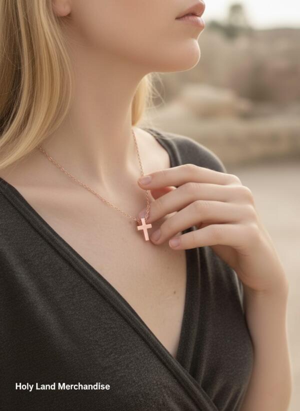 Rose Gold Tiny Cross Necklace, Religious Necklace, Christian Gift, Gift for her, Christmas Gift