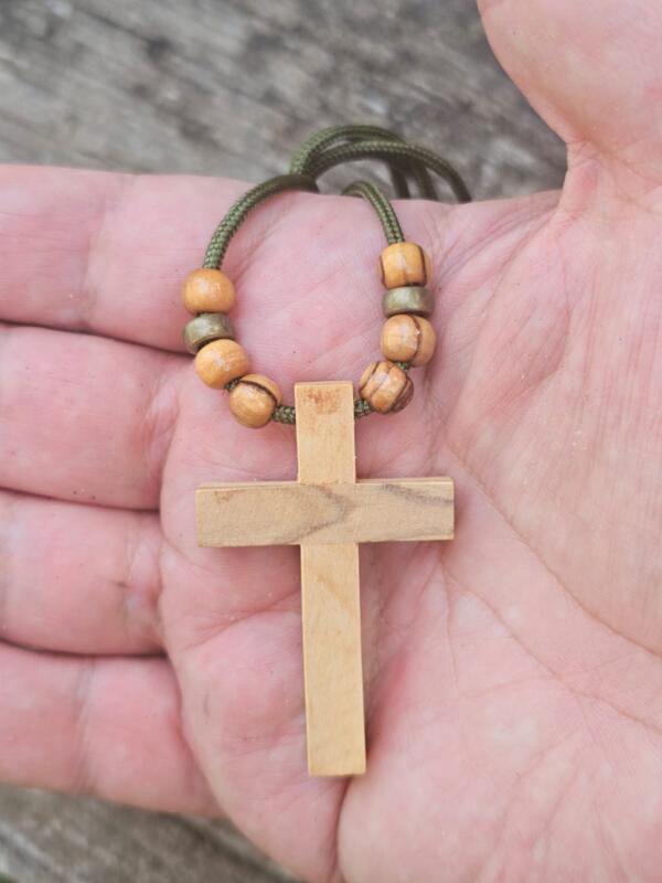 5cm Wooden Cross Pendant with Brass & Olive Beads • Handmade Holy Land Jewelry • Jesus Christ Cross Necklac - Image 3