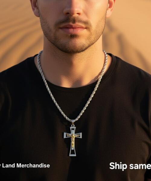 Men’s Stainless-Steel Crucifix Necklace Gift • Man cross necklace · Crucifix pendant men