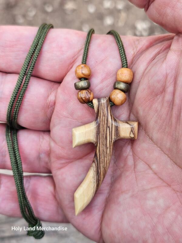 Personal Engraving 62cm Paracord with Olive Wood & Brass Beads · 5.5cm Holy Land Cross Pendant