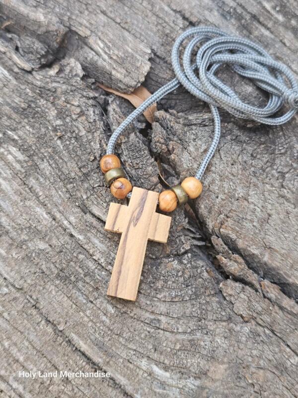 Small wood cross necklace - 62cm Paracord with Olive Wood & Brass Beads • Jesus Christ Cross • Cross Accessories