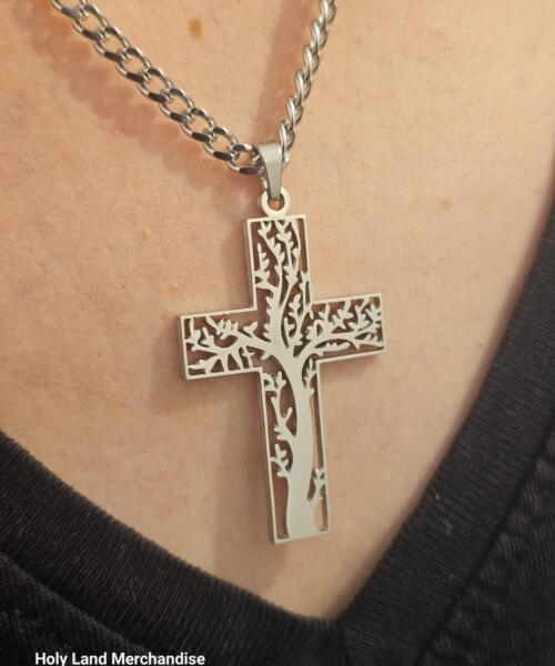 Tree of Life Cross Necklace · Stainless Steel Christian Pendant · Religious Jewelry Gift & Women · Faith