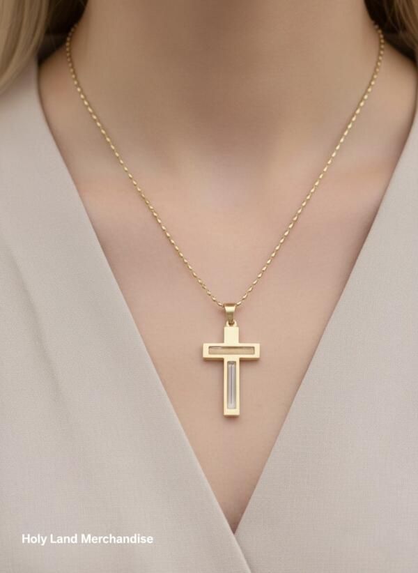 Real 18K Gold Plated Necklace, Jordan River Cross Necklace, Cross Necklace gift, gold cross mini necklace, mini gold necklace cross - Image 2