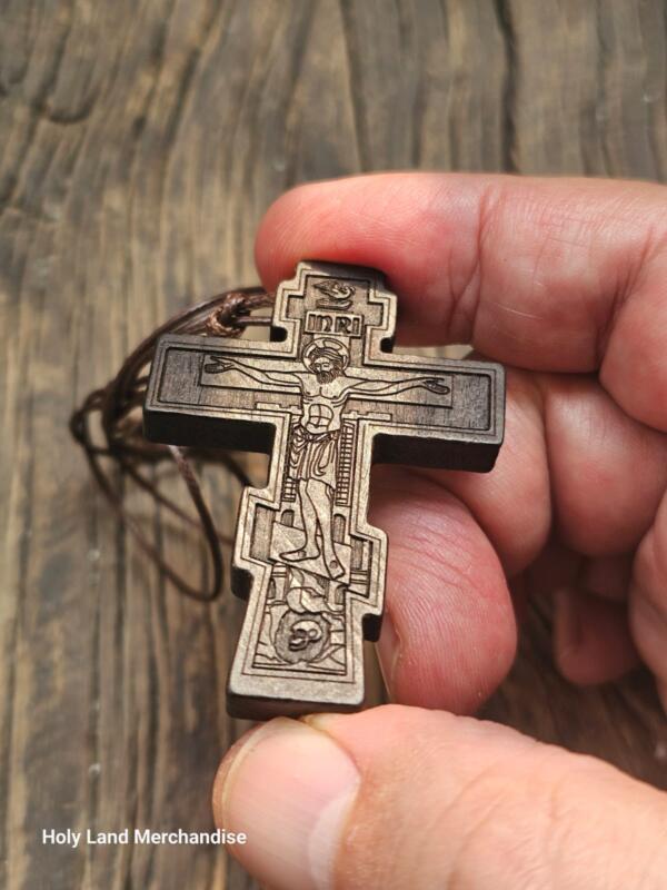 Handmade Wooden Orthodox Crucifix Necklace • Engraved INRI Cross Pendant - Image 2