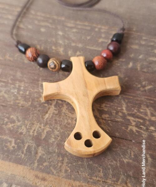 Olive Wood Cross Necklace · Handmade Christian Jewelry · Small Cross Charm Pendant · Men’s Cross Religious Necklace