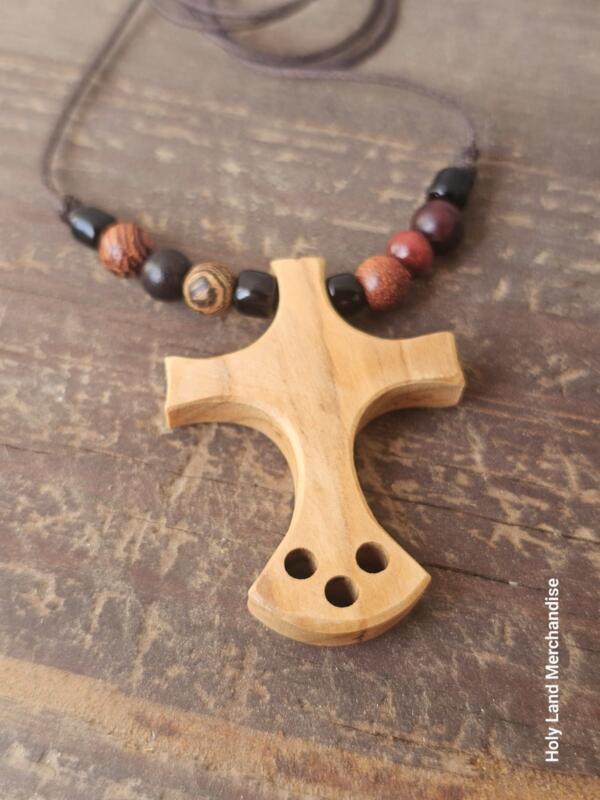 Olive Wood Cross Necklace · Handmade Christian Jewelry · Small Cross Charm Pendant · Men’s Cross Religious Necklace