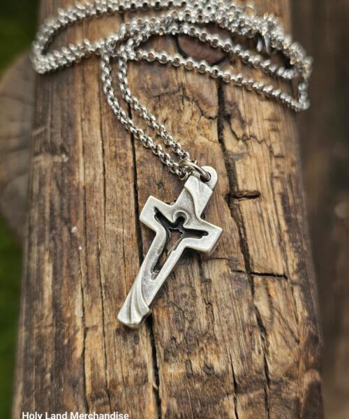 Stainless Steel Modern Cross Necklace – 3cm Pendant on 50cm Chain | Durable Men’s & Boys Christian Necklace