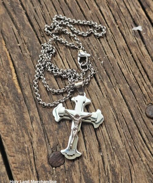 Kids Crucifix Necklace • 3cm Stainless Steel Cross • 40cm Chain • Catholic Gift for Boys & Girls