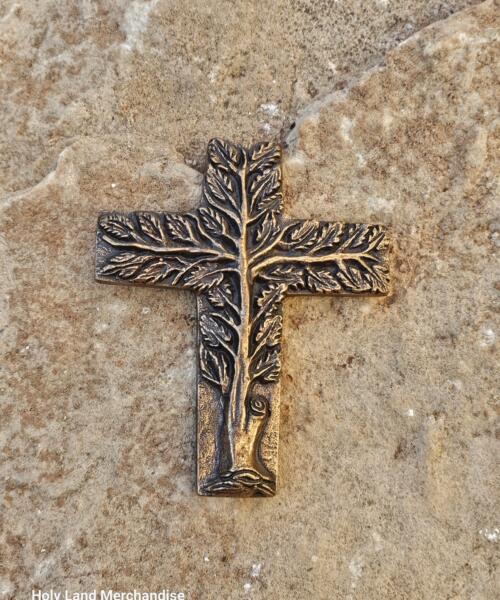 Bronze Tree of Life Cross – German Religious Art, Solid Bronze Wall Cross, 14 cm
