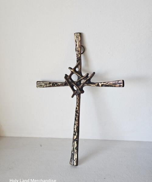 Abstract Bronze Wall Cross – German Sacred Art, 21 cm Solid Bronze