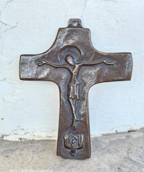 Antique Bronze Crucifix with Ascending Dove – ca. 1930, European Religious Art (10 cm)