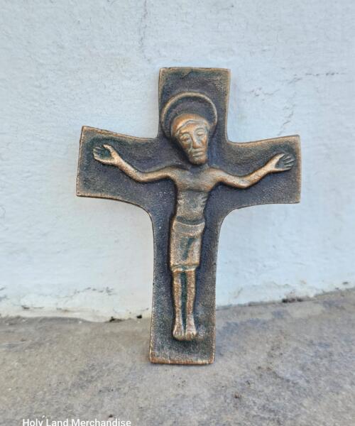 Antique Bronze Cross of Jesus Christ with Halo | Sacred Devotional Art, Early 20th Century Christian Wall Decor, Prayer Corner