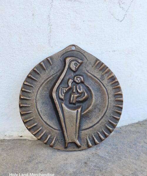 Bronze Madonna and Child Wall Plaque | Post-1945 Religious Art | Signed “KF” | Catholic, Orthodox, Prayer Corner