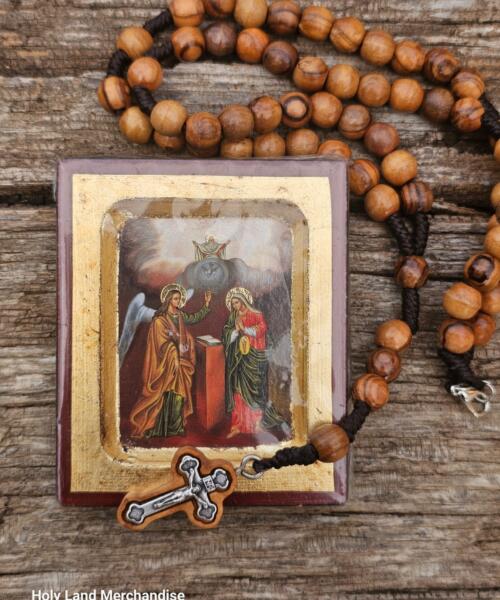 Olive Wood  Rosary - Annunciation Wooden  Icon set