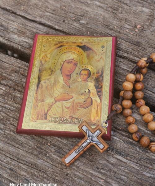 Hand made rosary Olive  and icon from Jerusalem