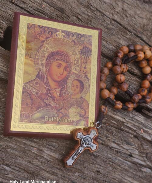 Hand made rosary Olive and Wood icon from Jerusalem