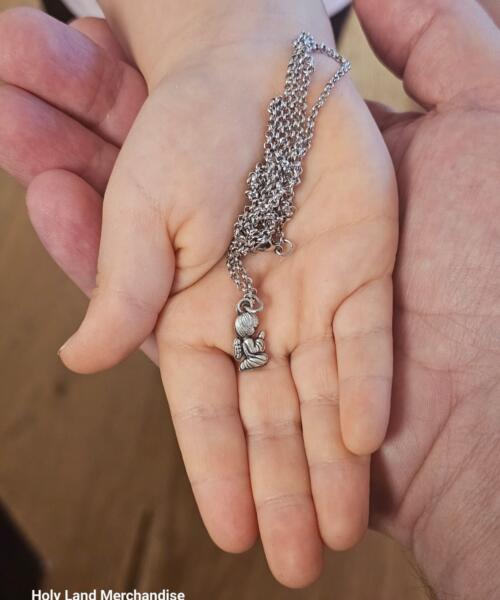 Tiny Stainless Steel Guardian Angel Necklace · 1cm Praying Angel Pendant · Kids Christian Jewelry · 50cm Stainless Chain · Protective Angel
