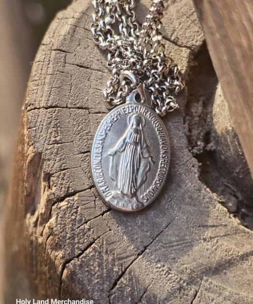 Miraculous Medal Necklace Stainless Steel Chain | Our Lady of Grace Pendant | Mary Immaculate Conception