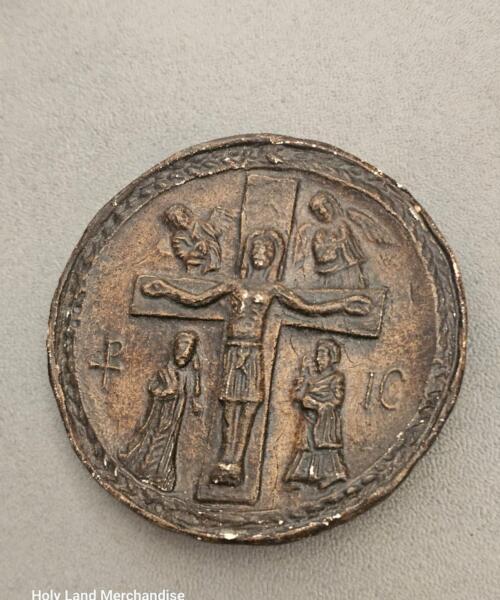 Vintage Byzantine-Style Plaster Relief – Crucifixion Wall Plaque · Hand-Cast Gypsum Icon · IC XC Christian Art · Holy Land Style