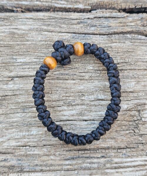 Handmade Orthodox Prayer Rope Bracelet – Black Knotted Cross with Olive Wood Beads | Christian Faith Bracelet | Spiritual Gift from the Holy Land