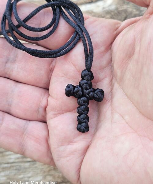 Handmade Orthodox Knotted Cross Necklace – Black Prayer Rope Pendant | Christian Faith Necklace | Monastic Style Cross | Spiritual Gift