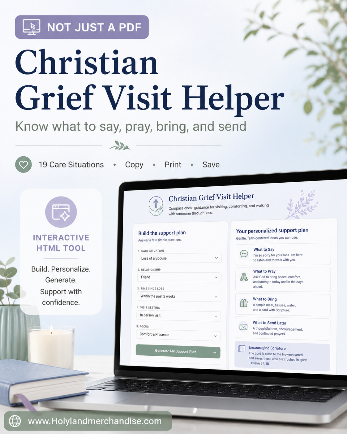 Christian Grief Visit Helper, What to Say Guide, Bereavement Support Tool, Sympathy Message Prayer, HTML Care Planner